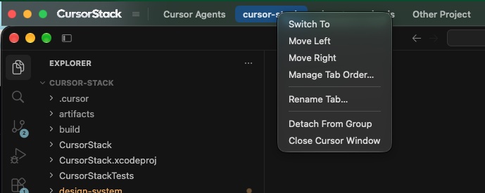 Right-click menu on a tab